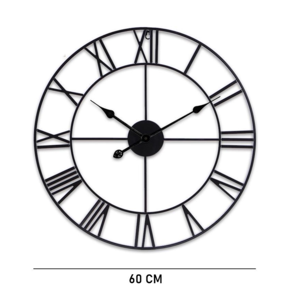 Moderne Industriële Wandklok van Metaal Zwart met Stil uurwerk 60cm
