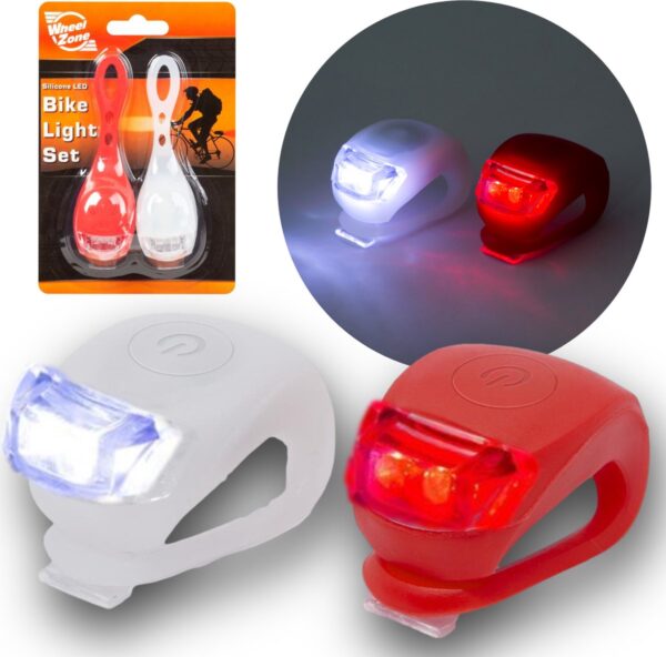WheelZone - Siliconen Fietslampjes Set - Lampjes Fietsverlichting Voorlicht & Achterlicht Fiets - Waterdichte Rubberen LED fiets lampen - Koplamp