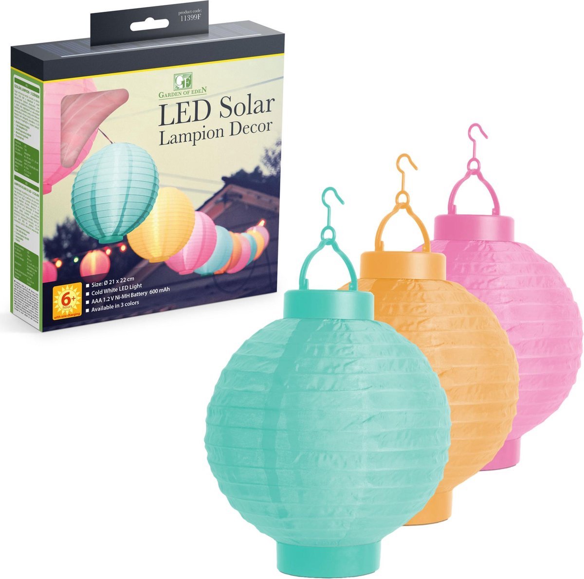 Garden of Eden - Set 3 - Stoffen Solar LED Tuinverlichting / Sfeerverlichting voor Buiten Waterbestendig Lampionnen - Op Zonne-Energie - ⌀ 21cm - HomeShopXL